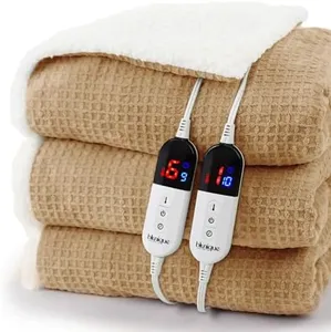 blunique Heated Blanket Electric Blanket Queen Waffle, 84x90 Inches Dual Controllers Sherpa Fleece Fast Heating Blanket 6 Heating Levels & 10 Hours Auto Off ETL Certification, Apricot Orange Queen