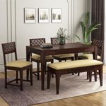 Shreya Decor Solid Wood Dining Table 6 Seater | Six Seater Dinning Table with 4 Chairs & 1 Bench for Home & Restaurant | Dining Room Set | Sheesham Wood, Walnut Finish (Design 6, Walnut)