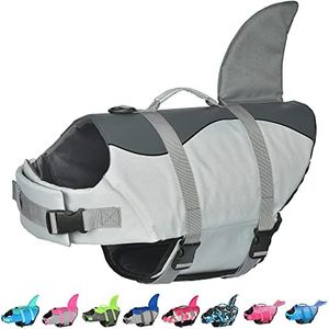 Dogcheer Dog Life Jacket Shark, Adjustable Dog Swim Life Vest for Swimming Boating with Superior Buoyancy & Rescue Handle, Ripstop Pet Flotation Vest for Small Medium Large Dogs (Grey, XL)