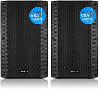 VONYX VSA12BT Bluetooth Active PA Speaker System, Pair of 12-Inch 1600W Powered DJ Speakers with USB MP3 Media Player, Dual Mic Inputs, Remote Control, Stage & Event Audio Solution