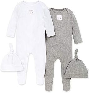 Burt's Bees Baby Baby-Boys Romper Jumpsuit, 100% Organic Cotton One-Piece Short Sleeve Shortall, Long Sleeve Coverall, Heather Grey/White 2-pk, 0-3 Months