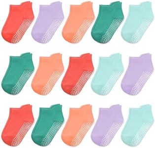 HYCLES 15 Pairs Toddler Socks, Kids Non Slip Socks for 1-3T Anti Skid Ankle Sock for Baby Boys Girls