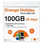 Orange Holiday Europe SIM Card 30Day | 100GB Internet in 5G/4G/LTE (Data Sharing Allowed)| Unlimited Local Calls + 120 Minutes + 1000 Texts to Worldwide. Upgraded Offer!