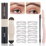 Ninnyi 13PCS Eyebrow Stamp Kit, Eye Brow Shaping Stencil. Waterproof Smudge Proof Multifunction Long Lasting, Darkbrown Warm Black