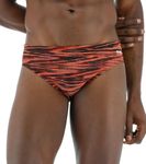 TYR Men's Durafast Elite Racer Brief Swimsuit Swim, Black/Orange Fizzy, 32