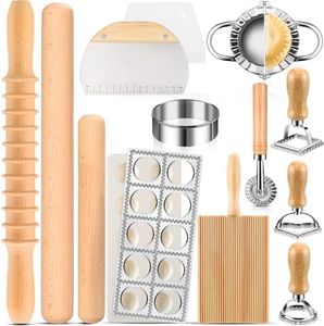 14 Pieces Pasta Making Tools Set, Ravioli Mold Set, Ravioli Maker with Roller Wheel, Ravioli Cutter Set with Wooden Handle, Pasta Making Kit for Ravioli Press Mold. Suitable for Home and Beginners