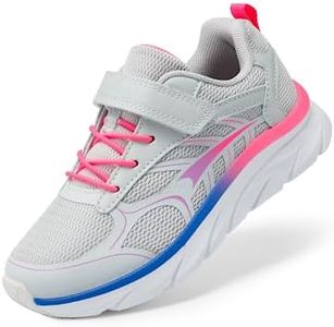 DREAM PAIRS Kids Shoes Boys Girls Sneakers Tennis Shoes EZ-ONs EZ-Plays Athletic Running Lightweight Breathable Shoes, Light Grey/Pink, 4 Big Kid