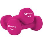 BodyRip 1kg Pair Neoprene Dumbbells | Hexagonal, Anti-Rolling | Home Gym Equipment, Fitness Exercise, Workout, Cardio, Free Weight, Lifting Set | Choose Weights for Men and Women