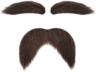 AXEN Fake Mustache and Eyebrows, Self Adhesive Fake Beard Mustaches Bushy Eyebrows, Funny Cosplay Costume Accessories, Brown