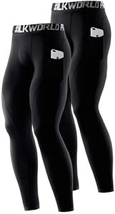 SILKWORLD Men's Compression Pants Pockets Cool Dry Athletic Leggings Baselayer Sports Running Tights (Pack of 2), 2 Pack_Black#2, Large
