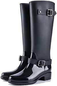 TQGOLD Bottes de Pluie Femme en Caoutchouc Talon Imperméable Zip Hautes Wellington Boots(Noir,Taille40)