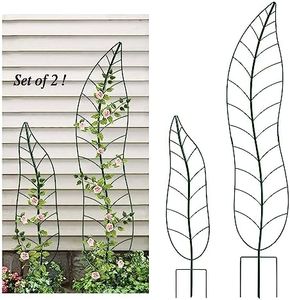Metal Garden Trellis Climbing Plant Garden Stake Green Leaf Trellis Garden Decor - Climbing Plant Yard Stake Set of 2