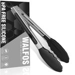 Walfos Kitchen Tongs - Heat Resistant 480℉ Silicone Tongs, Thickened Stainless Steel and BPA Free Silicone Tips, Great for Cooking, Grilling, Turning, 9in Food Tongs