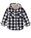 Plaid Shirts for Boys Sherpa Fleece Lined Flannel Jacket Kids Button Up Hooded Flannel Shirt Buffalo Black White Size 7-8 M