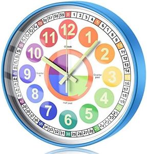 DORBOKER Learning Clock for Kids, Glow in The Dark Wall Clock for Bedroom, 12 Inch Silent Night Light Kids Wall Clock, Colorful Illuminated Telling Time Teaching Clock,Kids Room Decor