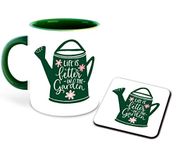 WHATS YOUR KICK Gardening Inspiration Printed Dark Green Inner Colour Ceramic Coffee Mug with Coaster- Gardening Quotes, Farming, Best Gift | Gardening, Plants, Farming, Weed, Nature (Multi 2)