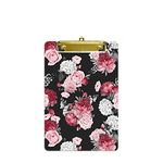 Hongri Small Plastic Clipboard, Fashion Design A5 Size Memo Clipboards for Students, Kid, Women, Office, Home, Low Profile Clip, Cute Custom Pattern, Mini Clipboard Size 6" x 9", Pink Rose