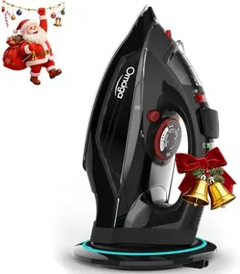 [2023 UPGRADE] OMAIGA Cordless Iron, 1500W Cordless Iron with Steam - Cordless Iron for Clothes with 11.84oz Water Tank, Anti Drip Iron Cordless with Ceramic Soleplate, Iron for Clothes with 3 Temperature Settings-BLACK