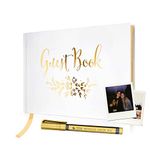 Polaroid Guest Book for Wedding - Registry Sign-In Book for Wedding, Reception, Engagement, Birthday, Baby Shower - White Guestbook w/Bookmark & Gold Floral Design - 9" x 6" (100 Pages)