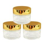 nsb herbals Round Empty Glass Cosmetic Cream Container/Jars With Golden Cap And White Inner Lids For Creams, Balms, Face Scrub, Body Cream Etc (50 Ml) (Pack Of 3)