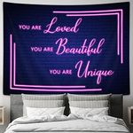 JAWO Quote You Are Pink Tapestry Aesthetic Inspirational Words Blacklight Art Black Blue Tapestry Wall Hanging for Bedroom Teen Girl Women College Dorm Wall Decor 60x40 Inches