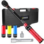 ATsafepro 7 Pcs Torque Wrench 1/2",20-230 Nm Torque Wrench Set with 3 Sockets (17mm, 19mm, 21mm), 3/8'' Adapter,125 mm Extension Bar, ±3% Accuracy Dual Direction with 72 Teeth Ratchet Head