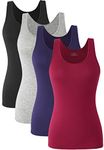 ROSYLINE Basic Tank Tops for Women Undershirts Tank Tops with Scoop Neck cami Yoga Shirts 3-4 Pack Bl/Gr/Navy/Red XXL