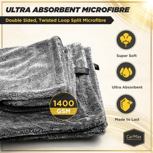 CarMax Twisted Loop XXL Car Drying Towel – Double-Sided Microfibre 90x60cm 1400gsm