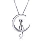 ZALKARI 925 Sterling Silver Moon Cat Necklaces Cat Jewelry for Women Cat Gifts for Cat Lovers Cat Lover Gifts for Women Cat Lady Gifts Silver Cat Pendant Necklace