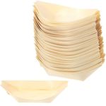 50 Pcs Bamboo Boat Plates 7.8" Disposable Wooden Boat Plates Bamboo Appetizer Boat Bamboo Leaf Small Boat Sushi Serving Tray Food Dishes Container Bowl for Catering and Home Party Use