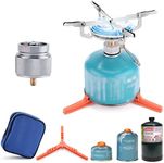 WADEO Portable Camping Stove Burner, Backpacking Stove with 1LB Propane Tank Adapter, Fuel Can Canister Stand and Carry Case, Portable Collapsible Propane Camping Burner for Outdoor Cooking