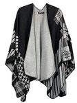 Belle Dame Women’s Poncho Shawl Wrap Ruana Cape for Fall Winter Printed Blanket Scarf Wrap Open Front Cardigan (CP078)