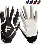 Football Receiver Gloves Youth Pair,Ultra Stick Palm Grip Gloves for Kids Age 5-14 Small Large XL Medium, Black White Blue Red Orange Durable Breathable Flexible American (White, Large)