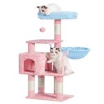 Heybly Cat Tree with Toy, Cat Tower condo for Indoor Cats, Cat House with Padded Plush Perch, Cozy Hammock and Sisal Scratching Posts, Blue and Pink HCT004SBP