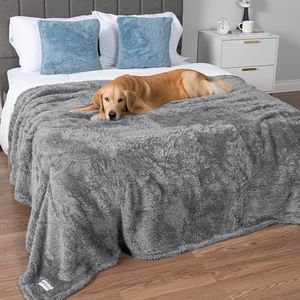PetAmi Dog Blanket for Large Dogs Grey, Fluffy Soft Sherpa Fleece for Puppy, Kitten, Cat, Calming Pet Throw for Bed, Washable Sofa Couch Cover, X-Large 60x80