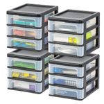 IRIS USA Small 3-Drawer Desktop Organizer, 4 Pack, Stackable, for Office, Stationary, Makeup Organizer, Bathroom, Utility, Medical Supplies, Desk Organizer, Versatile Storage, Black