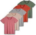 Real Essentials Womens Quick Dry Fit Dri Fit Active Wear Yoga Workout Athletic Tops Running Gym Exercise Ladies Short Sleeve Crew Scoop Neck Moisture Wicking Tees T-Shirt, Set 12, L, Pack of 5