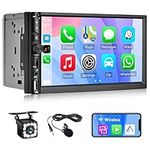 [Upgrade] Double Din Car Stereo with Wireless Apple Carplay Wireless Android Auto 7” Touchscreen Car Radio with Bluetooth 5.1 FM Head Unit with Backup Camera Support Mirror Link Subwoofer USB/TF/AUX