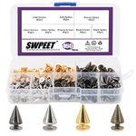 Swpeet 160 Pairs 4 Colors 7mm x 9.5mm Bullet Cone Spikes and Studs Metal Screw Back for DIY Leather Craft Cool Rivets Punk Stud Coincal Layer