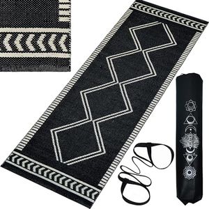House of Handmade™- Extra Large Cotton Yoga Mat for Women and Men, 70X200 cm, 2'4"x6'8" feet, Anti Skid, 8 mm thick for Home Workout, Yoga, Pilates, Modern Design, BLACK