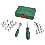 Bosch Home and Garden Ratchets / 1/4" Drive Socket Set 34-Piece (Versatile Drive Socket Set for Multiple DIY Tasks; Ergonomic, Soft Grip Handle; Magnetic Bits Holder)