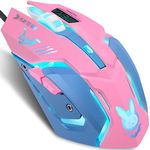 IULONEE Gaming Mouse, Wired USB Computer Mouse Silent Comfortable 7 Colors Backlit Optical Game Mice Ergonomic Full Size with 3200 DPI and 6 Buttons for PC Laptop Desktop (Pink & Blue)