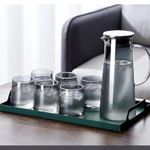 bellemax Italian Premium Water and Juice Black Glasses Set of 6 and Borosilicate Jug Set Combo,(6 PC Glasses 270ML and 1 Water Jug 1 Liter), Transparent, Glass and Jug Set for Dining Table (Black - B)