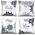 ZHILING Set of 4 Cushion Covers 45 x 45cm Navy style Family Faith Hope Love Words Pillow Cases Decorative Spring Summer Throw Pillow Covers for Sofa Bed Decor Square 18x18 Inches Throw Pillow Cases