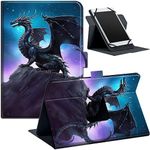 Qindaiwen 360 Degree Rotation 7 8 Inch Universal Tablet Case for Amazon Fire HD 8/Galaxy Tab A7 Lite 8.7''/Samsung Tab A 8.4 2020/iPad Mini/Lenovo Etc, Slim PU Leather 7"-9" Cover, Pterosaur