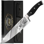 CUTLINX Premium Chef Knife Gift - 8in/20cm Stainless Carbon Steel Kitchen Knive w/Pakka Wood Handle - Birthday, Father's Day, Christmas, Anniversary or Housewarming Gifts - Engraved Best Chef