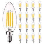 LUXRITE Vintage Candelabra LED Bulb 60W Equivalent, 550 Lumens, 3500K Natural White, LED Chandelier Light Bulbs 5W, Dimmable, Clear Glass, Filament LED Candle Bulbs, UL Listed, E12 Base (16 Pack)