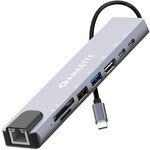 Amkette 8-in-1 Type C Hub/Docking Station with 100W Power Delivery&USB C Data Transfer Multiport Adapter with 4K HDMI,USB 3.0,100 MBPS Ethernet,SD/TF Card Reader,for All Type C Devices-MacBook,Laptops