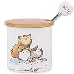 Sugar Bowl with Lid and Spoon, ChaseChic 9oz/266ml Ceramic Sugar Pot, Cute Cat Pattern Covered Sugar Bowl for Home and Kitchen