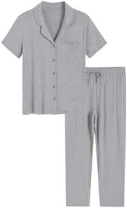 Latuza Women's Petite Pajamas Set Short Sleeve Petite Size Pants, Light Gray, Medium Petite